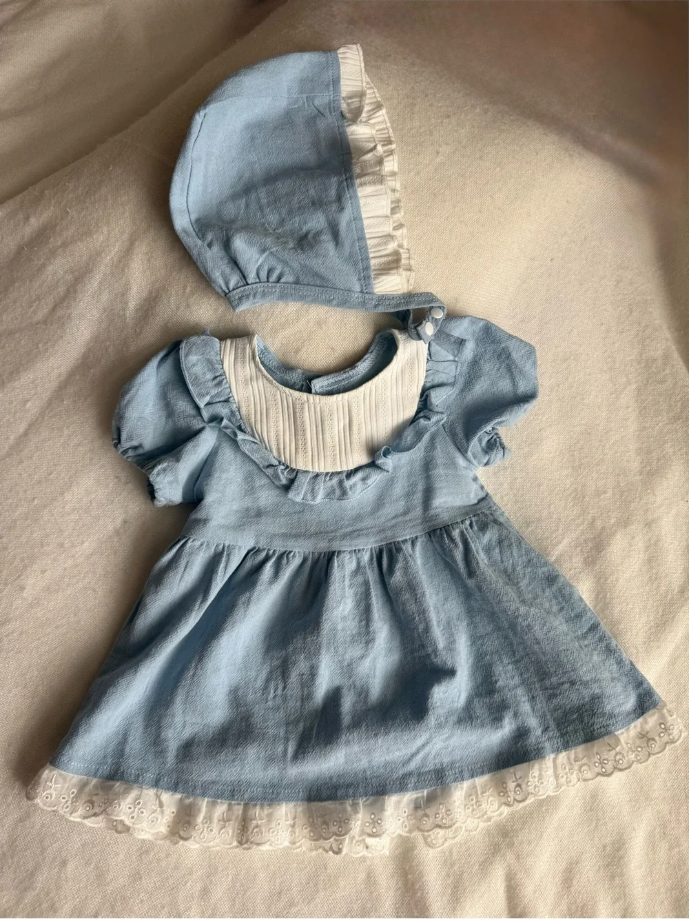 Light Blue Baby Dress with Matching Bonnet